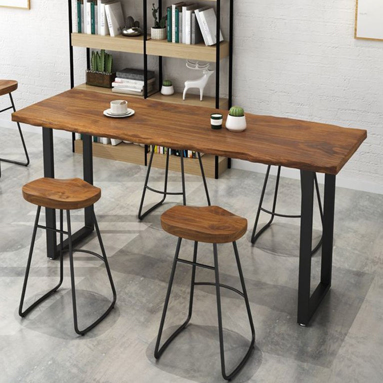 Industrial Bar Table Pine Wood Bar Dining Table with Sled Base 70.9"L x 17.7"W x 41.3"H Clearhalo 'Bar Furniture' 'Bar Tables' 'bar_tables' 'Furniture' 'furniture_bar_tables' 'Kitchen & Dining Furniture' 4874831