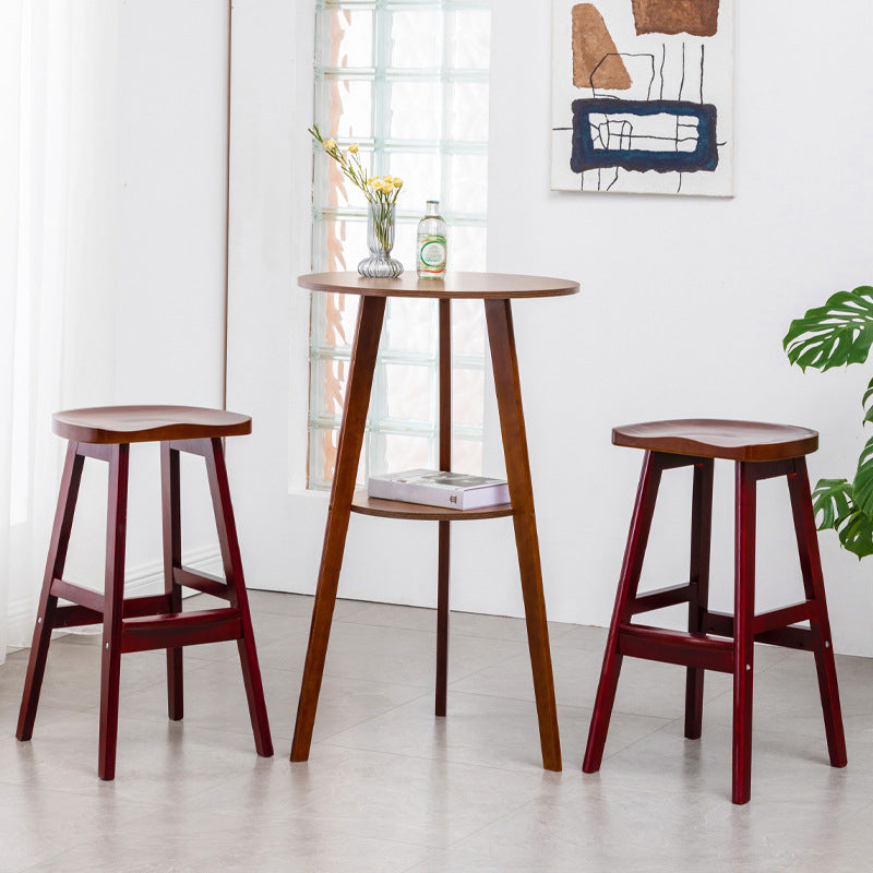 Simple Style Round Bar Table Wood Top Pub Table for Coffee Shop 24"L x 24"W x 35"H Walnut Without Chairs Clearhalo 'Bar Furniture' 'Bar Tables' 'bar_tables' 'furn' 'furn_bar_tables' 'Furniture' 'furniture_bar_tables' 'Kitchen & Dining Furniture' 4874908