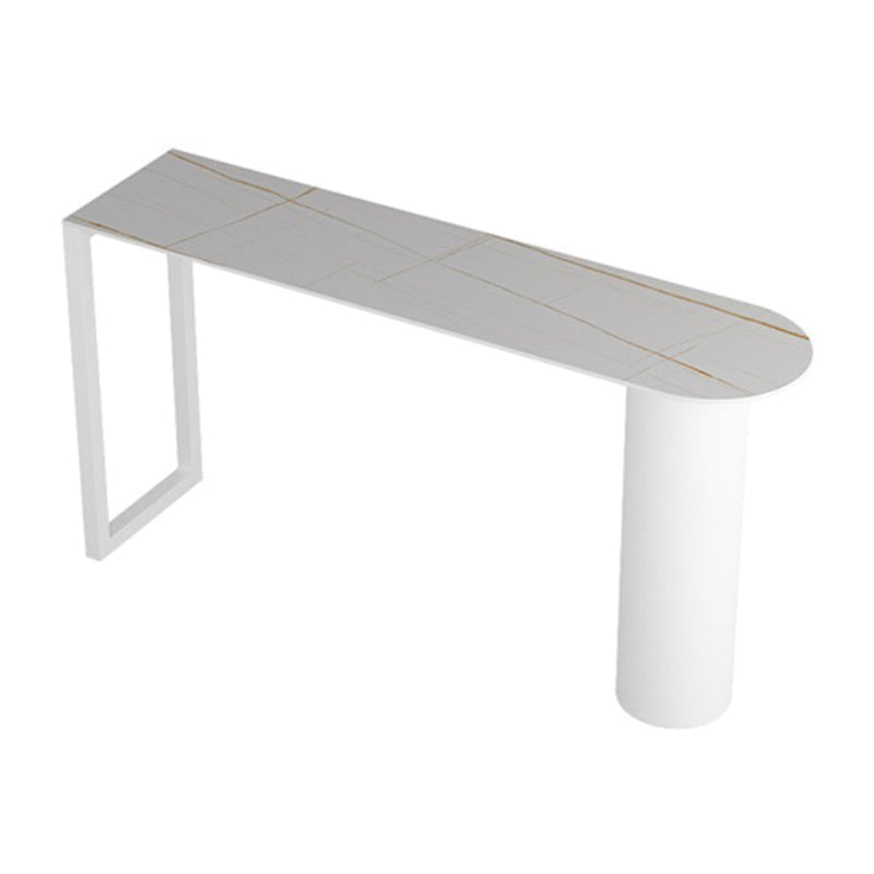 Modern Stone Top Cocktail Bar Table 42-inch Height Metal Base Bar Height Table White-Gold Without Chairs Clearhalo 'Bar Furniture' 'Bar Tables' 'bar_tables' 'furn' 'furn_bar_tables' 'Furniture' 'furniture_bar_tables' 'Kitchen & Dining Furniture' 4874927