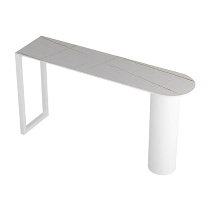 Modern Stone Top Cocktail Bar Table 42-inch Height Metal Base Bar Height Table White-Gold Without Chairs Clearhalo 'Bar Furniture' 'Bar Tables' 'bar_tables' 'furn' 'furn_bar_tables' 'Furniture' 'furniture_bar_tables' 'Kitchen & Dining Furniture' 4874927