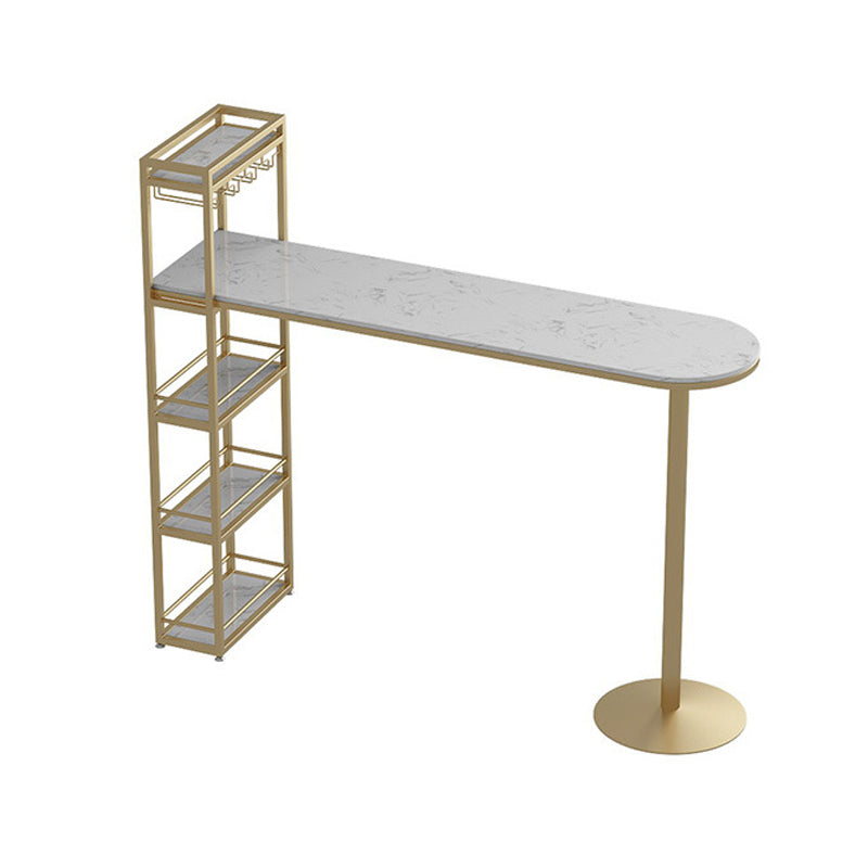 Modern Bar Table Stone Top Iron Base Pub Table with Shelf for Living Room, Only Table Gold Without Chairs Clearhalo 'Bar Furniture' 'Bar Tables' 'bar_tables' 'furn' 'furn_bar_tables' 'Furniture' 'furniture_bar_tables' 'Kitchen & Dining Furniture' 4874989
