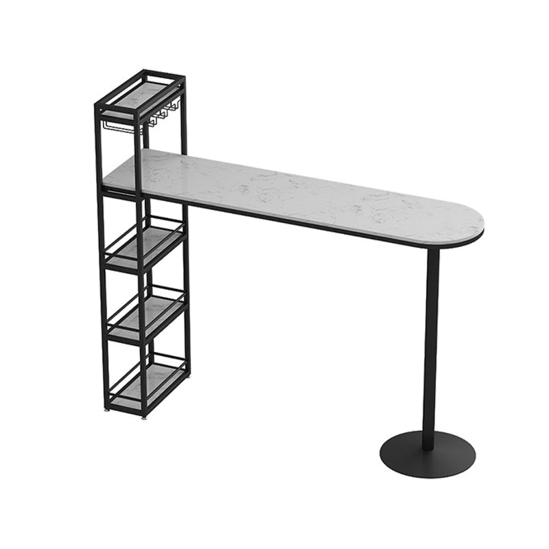 Modern Bar Table Stone Top Iron Base Pub Table with Shelf for Living Room, Only Table Black Without Chairs Clearhalo 'Bar Furniture' 'Bar Tables' 'bar_tables' 'furn' 'furn_bar_tables' 'Furniture' 'furniture_bar_tables' 'Kitchen & Dining Furniture' 4874990