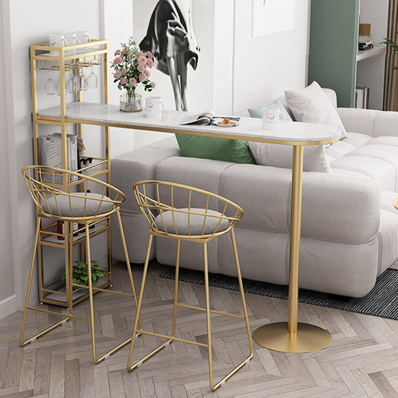 Modern Bar Table Stone Top Iron Base Pub Table with Shelf for Living Room, Only Table Clearhalo 'Bar Furniture' 'Bar Tables' 'bar_tables' 'furn' 'furn_bar_tables' 'Furniture' 'furniture_bar_tables' 'Kitchen & Dining Furniture' 4875000