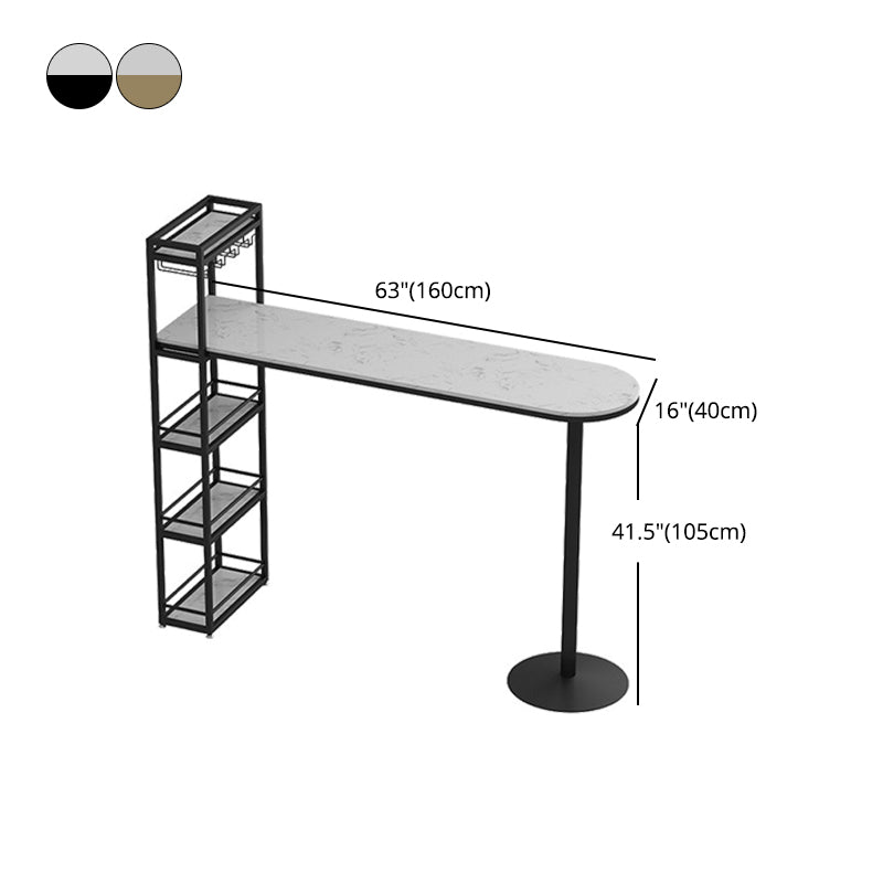 Modern Bar Table Stone Top Iron Base Pub Table with Shelf for Living Room, Only Table Clearhalo 'Bar Furniture' 'Bar Tables' 'bar_tables' 'furn' 'furn_bar_tables' 'Furniture' 'furniture_bar_tables' 'Kitchen & Dining Furniture' 4875004