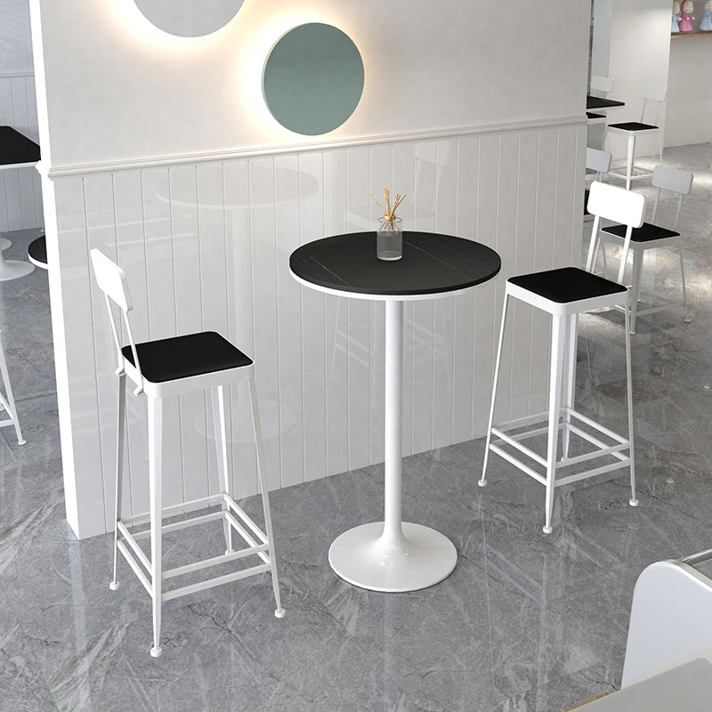 Modern Stone Round Top Bar Table Metal Base Pub Table for Restaurant 19.7"L x 19.7"W x 41.3"H Black White Without Chairs Clearhalo 'Bar Furniture' 'Bar Tables' 'bar_tables' 'furn' 'furn_bar_tables' 'Furniture' 'furniture_bar_tables' 'Kitchen & Dining Furniture' 4875007