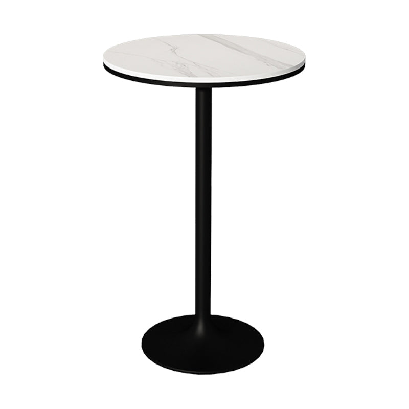 Modern Stone Round Top Bar Table Metal Base Pub Table for Restaurant 19.7"L x 19.7"W x 29.5"H White-Black Without Chairs Clearhalo 'Bar Furniture' 'Bar Tables' 'bar_tables' 'furn' 'furn_bar_tables' 'Furniture' 'furniture_bar_tables' 'Kitchen & Dining Furniture' 4875008