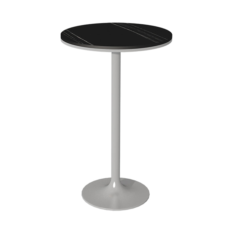 Modern Stone Round Top Bar Table Metal Base Pub Table for Restaurant 19.7"L x 19.7"W x 29.5"H Black-Silver Without Chairs Clearhalo 'Bar Furniture' 'Bar Tables' 'bar_tables' 'furn' 'furn_bar_tables' 'Furniture' 'furniture_bar_tables' 'Kitchen & Dining Furniture' 4875012