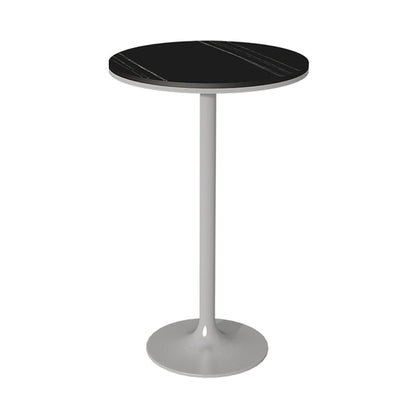 Modern Stone Round Top Bar Table Metal Base Pub Table for Restaurant 19.7"L x 19.7"W x 29.5"H Black-Silver Without Chairs Clearhalo 'Bar Furniture' 'Bar Tables' 'bar_tables' 'furn' 'furn_bar_tables' 'Furniture' 'furniture_bar_tables' 'Kitchen & Dining Furniture' 4875012