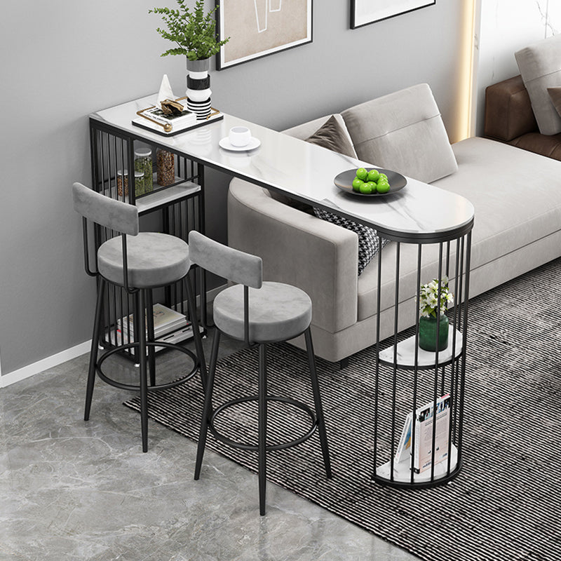 Living Room Stone Top Counter Table Iron Base 42-inch Height Glam Style Bar Table 70.9"L x 15.7"W x 41.3"H White-Black Without Chairs Clearhalo 'Bar Furniture' 'Bar Tables' 'bar_tables' 'furn' 'furn_bar_tables' 'Furniture' 'furniture_bar_tables' 'Kitchen & Dining Furniture' 4875025