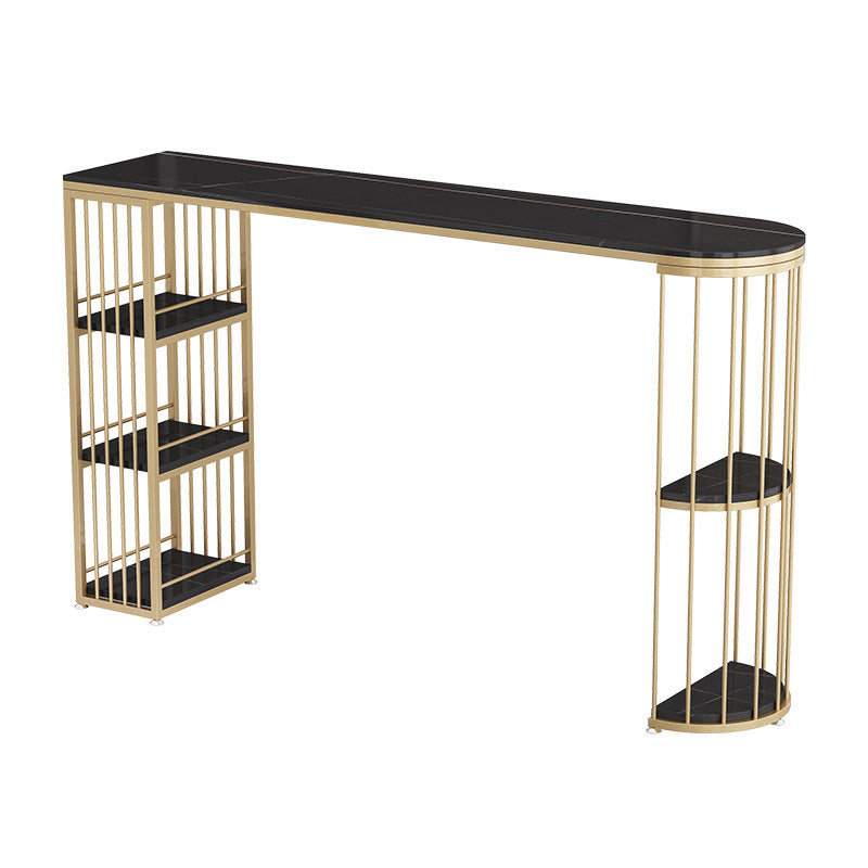 Living Room Stone Top Counter Table Iron Base 42-inch Height Glam Style Bar Table Black-Gold Without Chairs Clearhalo 'Bar Furniture' 'Bar Tables' 'bar_tables' 'furn' 'furn_bar_tables' 'Furniture' 'furniture_bar_tables' 'Kitchen & Dining Furniture' 4875028