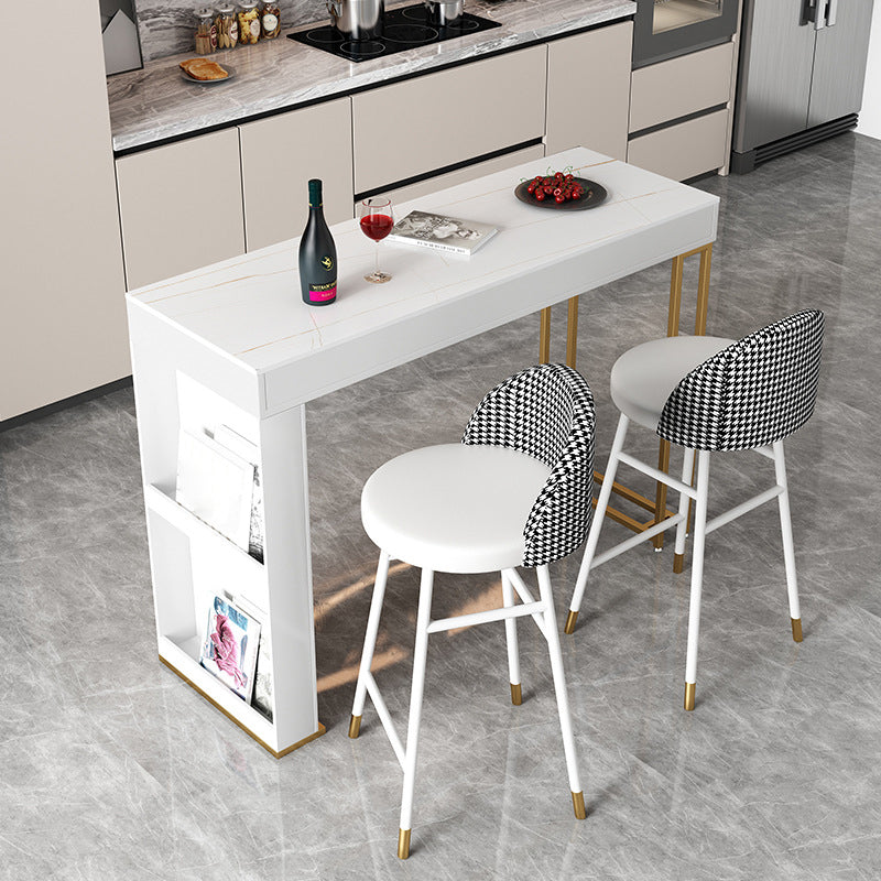 Kitchen Stone Top Counter Table Metal Base 42-inch Height Contemporary Bar Table 70.9"L x 15.7"W x 41.3"H Gold White Clearhalo 'Bar Furniture' 'Bar Tables' 'bar_tables' 'furn' 'furn_bar_tables' 'Furniture' 'furniture_bar_tables' 'Kitchen & Dining Furniture' 4875077