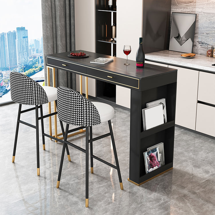 Kitchen Stone Top Counter Table Metal Base 42-inch Height Contemporary Bar Table 63"L x 15.7"W x 41.3"H Gold Black Clearhalo 'Bar Furniture' 'Bar Tables' 'bar_tables' 'furn' 'furn_bar_tables' 'Furniture' 'furniture_bar_tables' 'Kitchen & Dining Furniture' 4875079