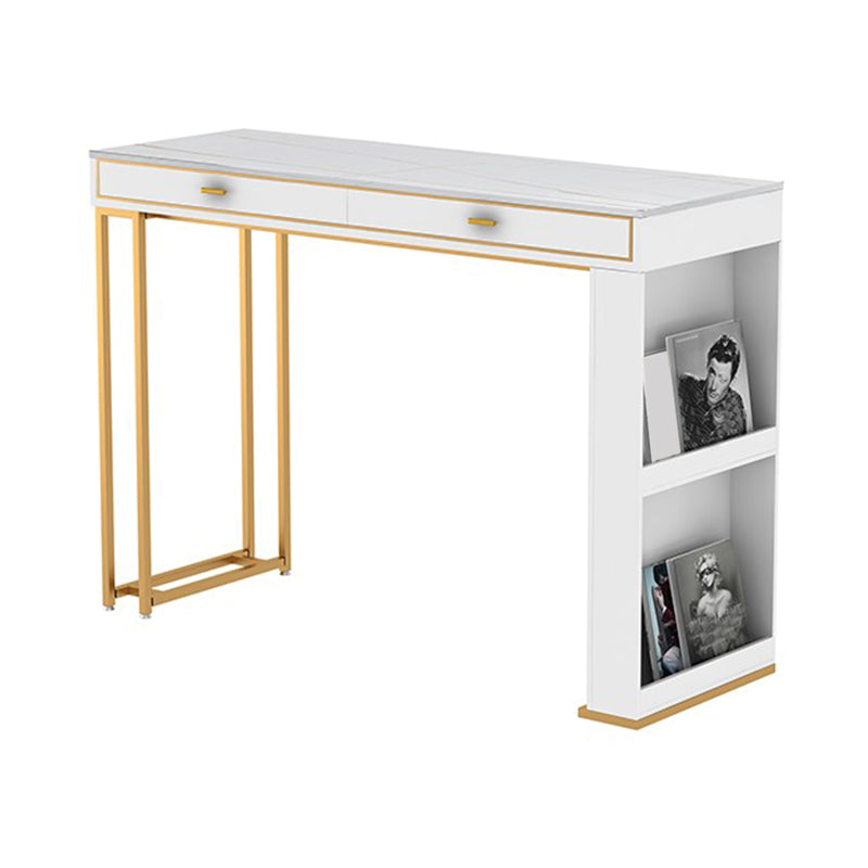 Kitchen Stone Top Counter Table Metal Base 42-inch Height Contemporary Bar Table Gold White Clearhalo 'Bar Furniture' 'Bar Tables' 'bar_tables' 'furn' 'furn_bar_tables' 'Furniture' 'furniture_bar_tables' 'Kitchen & Dining Furniture' 4875081