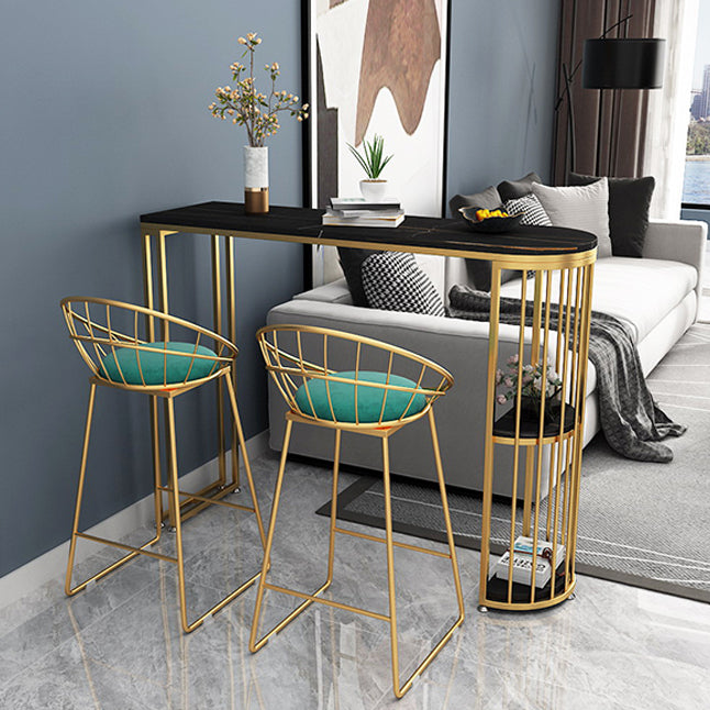Glam Style Bar Table Stone Top Iron Base Pub Table with Shelf for Living Room, Only Table Clearhalo 'Bar Furniture' 'Bar Tables' 'bar_tables' 'furn' 'furn_bar_tables' 'Furniture' 'furniture_bar_tables' 'Kitchen & Dining Furniture' 4875203