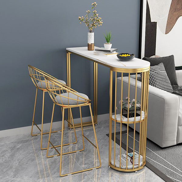 Glam Style Bar Table Stone Top Iron Base Pub Table with Shelf for Living Room, Only Table Clearhalo 'Bar Furniture' 'Bar Tables' 'bar_tables' 'furn' 'furn_bar_tables' 'Furniture' 'furniture_bar_tables' 'Kitchen & Dining Furniture' 4875205