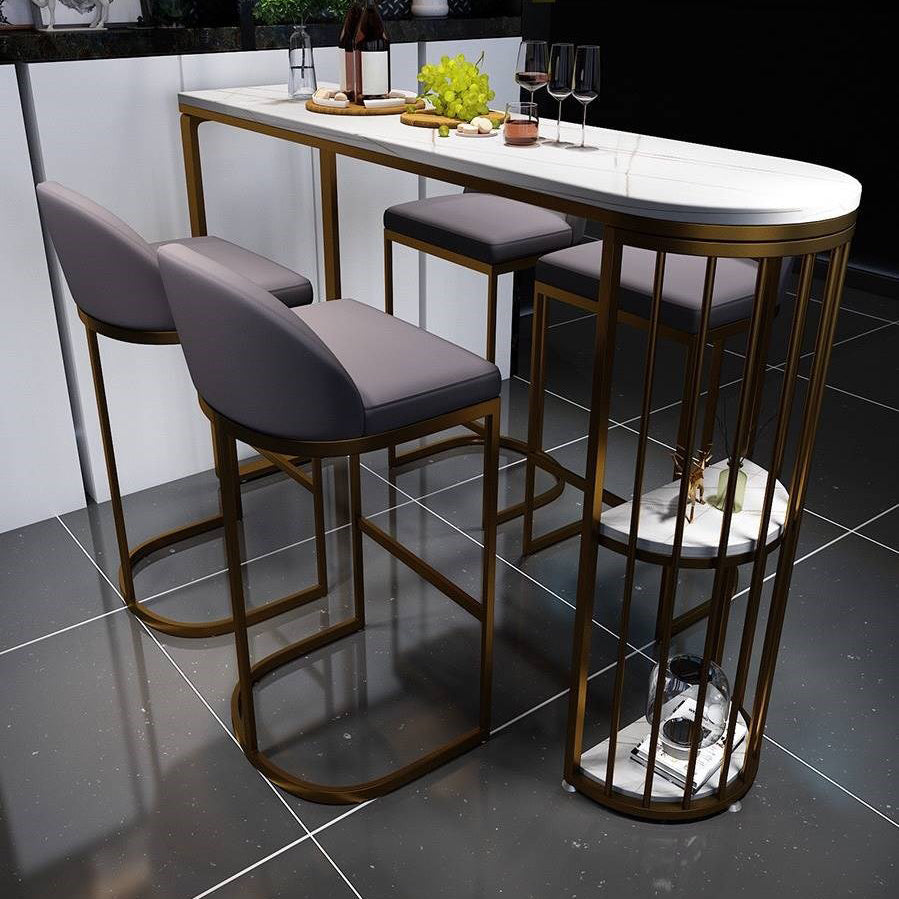 Industrial Iron Bar Dining Table White Stone Top Indoor Bistro Table with Shelf Gold Without Chairs Clearhalo 'Bar Furniture' 'Bar Tables' 'bar_tables' 'furn' 'furn_bar_tables' 'Furniture' 'furniture_bar_tables' 'Kitchen & Dining Furniture' 4875252