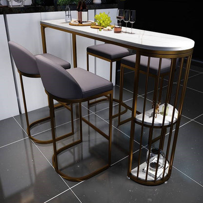 Industrial Iron Bar Dining Table White Stone Top Indoor Bistro Table with Shelf Gold Without Chairs Clearhalo 'Bar Furniture' 'Bar Tables' 'bar_tables' 'furn' 'furn_bar_tables' 'Furniture' 'furniture_bar_tables' 'Kitchen & Dining Furniture' 4875252