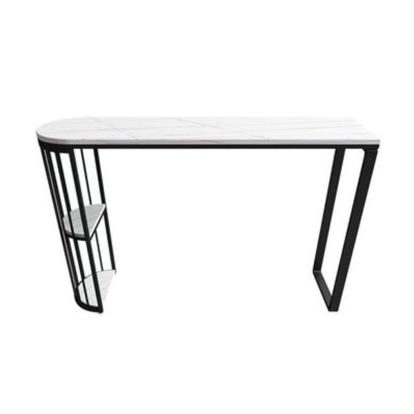 Industrial Iron Bar Dining Table White Stone Top Indoor Bistro Table with Shelf Black Without Chairs Clearhalo 'Bar Furniture' 'Bar Tables' 'bar_tables' 'furn' 'furn_bar_tables' 'Furniture' 'furniture_bar_tables' 'Kitchen & Dining Furniture' 4875255