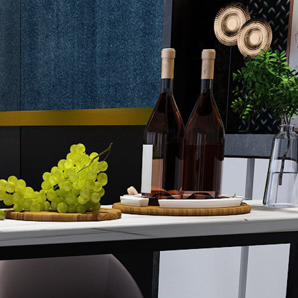 Industrial Iron Bar Dining Table White Stone Top Indoor Bistro Table with Shelf Clearhalo 'Bar Furniture' 'Bar Tables' 'bar_tables' 'furn' 'furn_bar_tables' 'Furniture' 'furniture_bar_tables' 'Kitchen & Dining Furniture' 4875258
