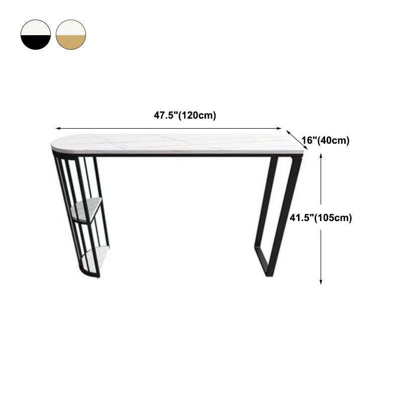 Industrial Iron Bar Dining Table White Stone Top Indoor Bistro Table with Shelf Clearhalo 'Bar Furniture' 'Bar Tables' 'bar_tables' 'furn' 'furn_bar_tables' 'Furniture' 'furniture_bar_tables' 'Kitchen & Dining Furniture' 4875264