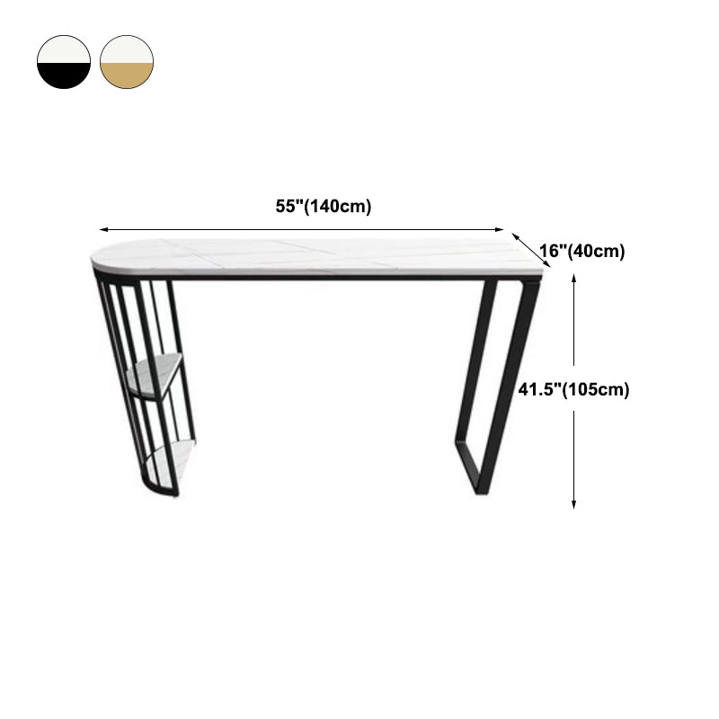 Industrial Iron Bar Dining Table White Stone Top Indoor Bistro Table with Shelf Clearhalo 'Bar Furniture' 'Bar Tables' 'bar_tables' 'furn' 'furn_bar_tables' 'Furniture' 'furniture_bar_tables' 'Kitchen & Dining Furniture' 4875265