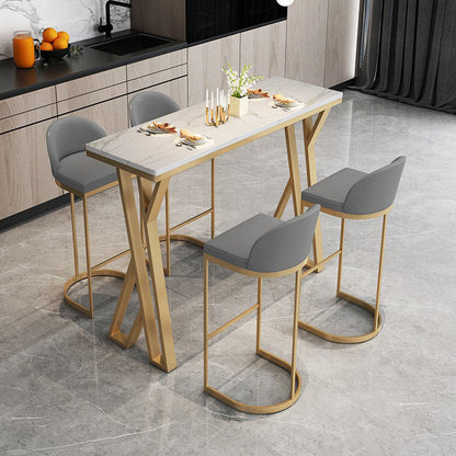 Glam Gold Steel Bar Dining Table with White Faux Marble Top Rectangle Indoor Bistro Table White Without Chairs Clearhalo 'Bar Furniture' 'Bar Tables' 'bar_tables' 'furn' 'furn_bar_tables' 'Furniture' 'furniture_bar_tables' 'Kitchen & Dining Furniture' 4875268