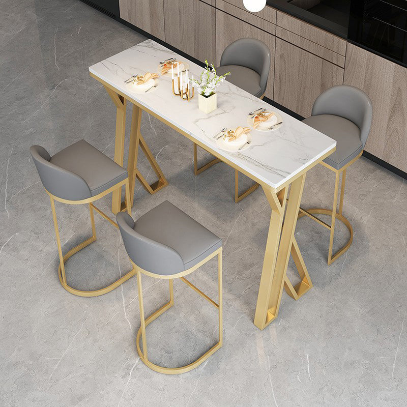 Glam Gold Steel Bar Dining Table with White Faux Marble Top Rectangle Indoor Bistro Table 70.9"L x 15.7"W x 41.3"H White Without Chairs Clearhalo 'Bar Furniture' 'Bar Tables' 'bar_tables' 'furn' 'furn_bar_tables' 'Furniture' 'furniture_bar_tables' 'Kitchen & Dining Furniture' 4875270