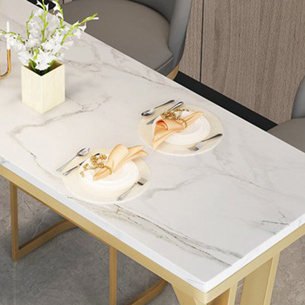 Glam Gold Steel Bar Dining Table with White Faux Marble Top Rectangle Indoor Bistro Table Clearhalo 'Bar Furniture' 'Bar Tables' 'bar_tables' 'furn' 'furn_bar_tables' 'Furniture' 'furniture_bar_tables' 'Kitchen & Dining Furniture' 4875273