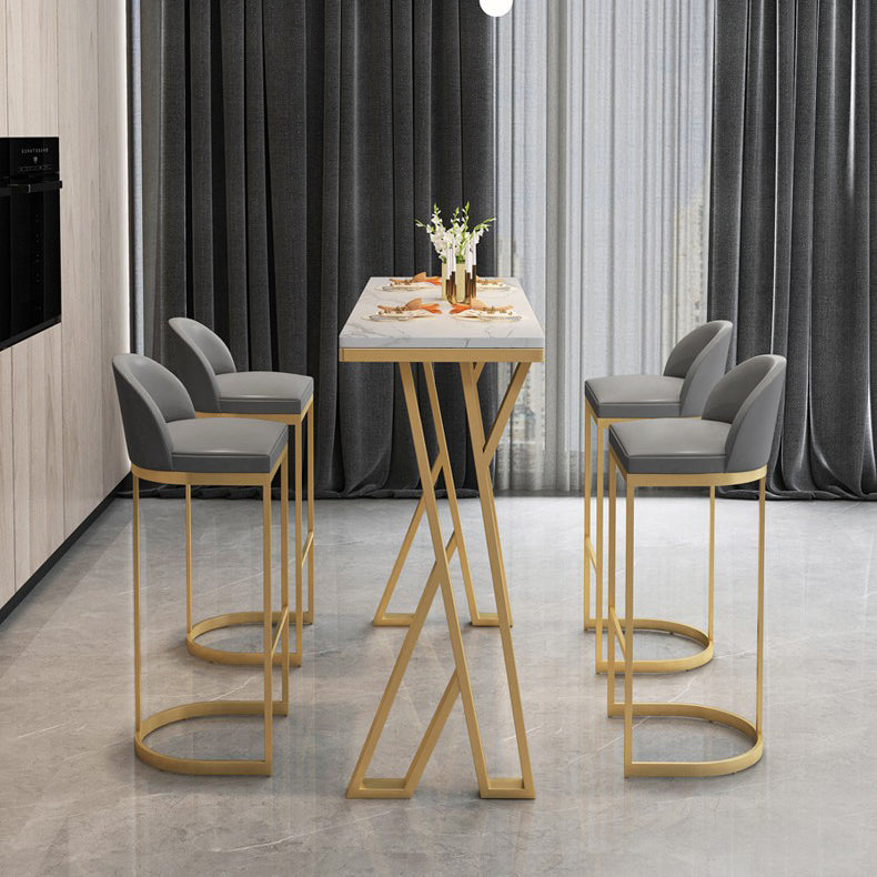 Glam Gold Steel Bar Dining Table with White Faux Marble Top Rectangle Indoor Bistro Table Clearhalo 'Bar Furniture' 'Bar Tables' 'bar_tables' 'furn' 'furn_bar_tables' 'Furniture' 'furniture_bar_tables' 'Kitchen & Dining Furniture' 4875275