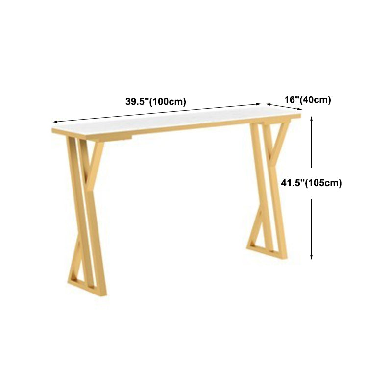 Glam Gold Steel Bar Dining Table with White Faux Marble Top Rectangle Indoor Bistro Table Clearhalo 'Bar Furniture' 'Bar Tables' 'bar_tables' 'furn' 'furn_bar_tables' 'Furniture' 'furniture_bar_tables' 'Kitchen & Dining Furniture' 4875276