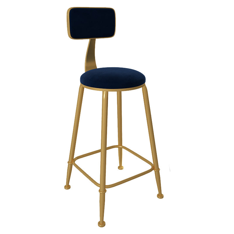 Glam Low Back Living Room Stool Matte Finish Velvet Counter Stool Blue 1 Piece Round Clearhalo 'Bar Furniture' 'Bar Stools' 'bar_stools' 'furn' 'furn_bar_stools' 'Furniture' 'furniture_bar_stools' 'Kitchen & Dining Furniture' 4875477