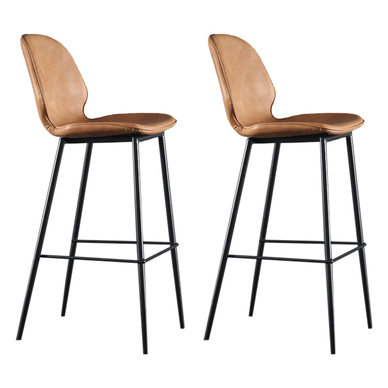 Scandinavian Matte Finish Leather Bar Stool Low Back Home Stool Orange Set of 2 Clearhalo 'Bar Furniture' 'Bar Stools' 'bar_stools' 'Furniture' 'furniture_bar_stools' 'Kitchen & Dining Furniture' 4875523