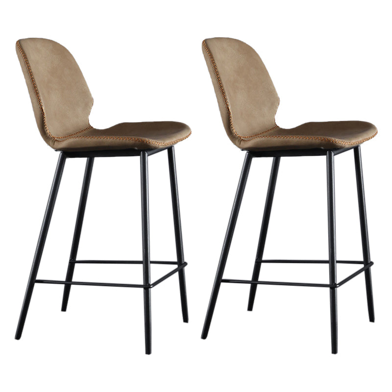 Scandinavian Matte Finish Leather Bar Stool Low Back Home Stool Brown Set of 2 Clearhalo 'Bar Furniture' 'Bar Stools' 'bar_stools' 'Furniture' 'furniture_bar_stools' 'Kitchen & Dining Furniture' 4875526