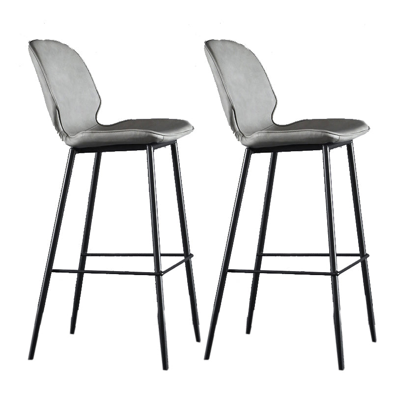 Scandinavian Matte Finish Leather Bar Stool Low Back Home Stool Silver Gray Set of 2 Clearhalo 'Bar Furniture' 'Bar Stools' 'bar_stools' 'Furniture' 'furniture_bar_stools' 'Kitchen & Dining Furniture' 4875532