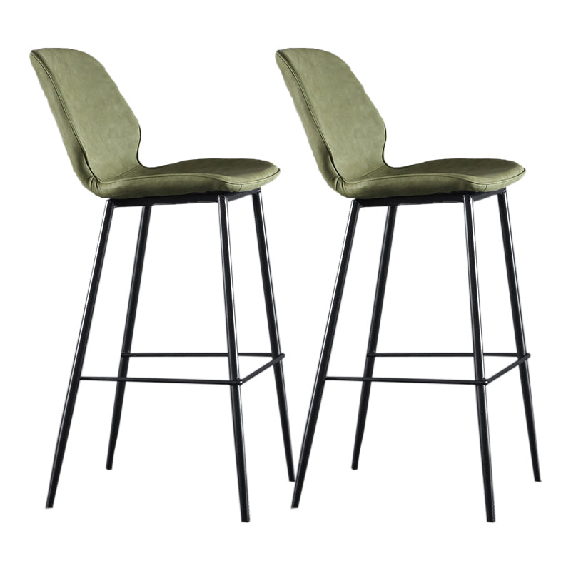 Scandinavian Matte Finish Leather Bar Stool Low Back Home Stool Army Green Set of 2 Clearhalo 'Bar Furniture' 'Bar Stools' 'bar_stools' 'Furniture' 'furniture_bar_stools' 'Kitchen & Dining Furniture' 4875541