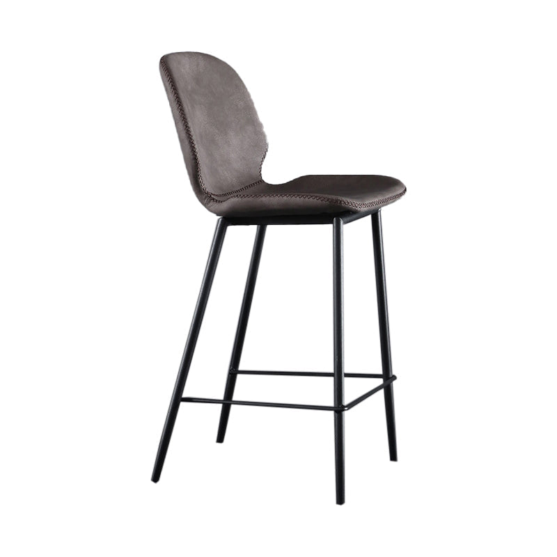 Scandinavian Matte Finish Leather Bar Stool Low Back Home Stool Dark Brown 1 Piece Clearhalo 'Bar Furniture' 'Bar Stools' 'bar_stools' 'Furniture' 'furniture_bar_stools' 'Kitchen & Dining Furniture' 4875546