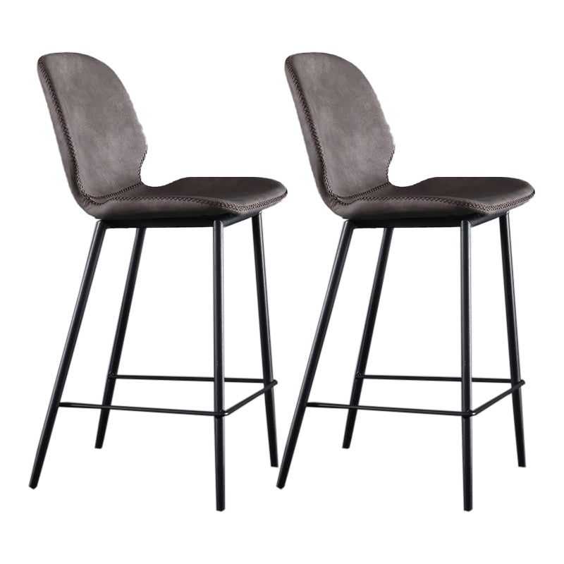 Scandinavian Matte Finish Leather Bar Stool Low Back Home Stool Dark Brown Set of 2 Clearhalo 'Bar Furniture' 'Bar Stools' 'bar_stools' 'Furniture' 'furniture_bar_stools' 'Kitchen & Dining Furniture' 4875547