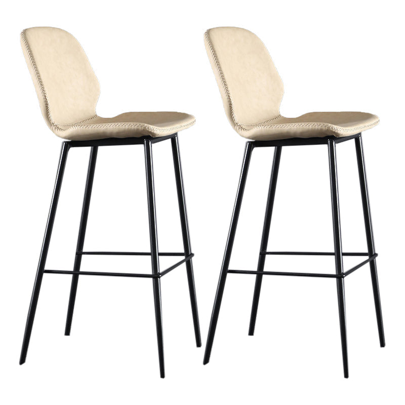 Scandinavian Matte Finish Leather Bar Stool Low Back Home Stool Off-White Set of 2 Clearhalo 'Bar Furniture' 'Bar Stools' 'bar_stools' 'Furniture' 'furniture_bar_stools' 'Kitchen & Dining Furniture' 4875553