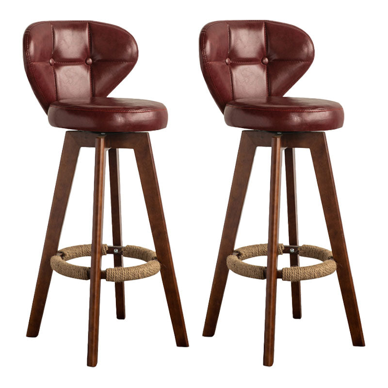 Modern Rubberwood Solid Wood Bar Stool Matte Finish Home Stool Crimson Brown 2 Piece Set Clearhalo 'Bar Furniture' 'Bar Stools' 'bar_stools' 'furn' 'furn_bar_stools' 'Furniture' 'furniture_bar_stools' 'Kitchen & Dining Furniture' 4875757