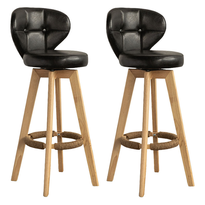 Modern Rubberwood Solid Wood Bar Stool Matte Finish Home Stool Black Natural 2 Piece Set Clearhalo 'Bar Furniture' 'Bar Stools' 'bar_stools' 'furn' 'furn_bar_stools' 'Furniture' 'furniture_bar_stools' 'Kitchen & Dining Furniture' 4875768