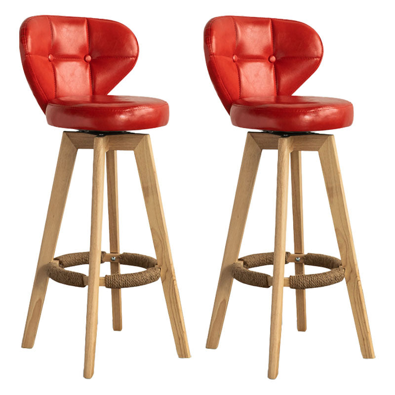 Modern Rubberwood Solid Wood Bar Stool Matte Finish Home Stool Red Natural 2 Piece Set Clearhalo 'Bar Furniture' 'Bar Stools' 'bar_stools' 'furn' 'furn_bar_stools' 'Furniture' 'furniture_bar_stools' 'Kitchen & Dining Furniture' 4875770
