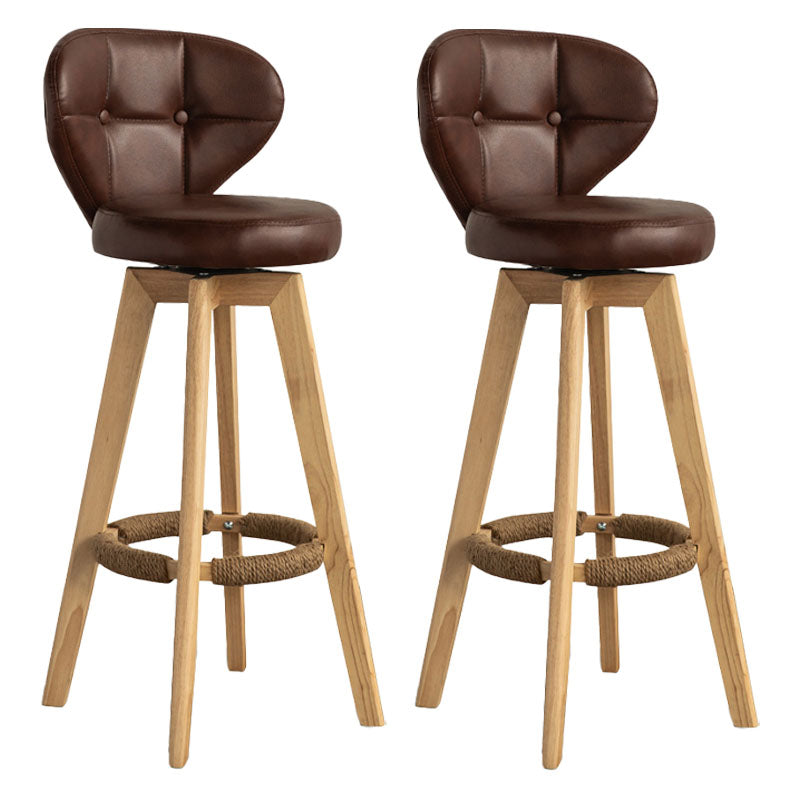 Modern Rubberwood Solid Wood Bar Stool Matte Finish Home Stool Brown Natural 2 Piece Set Clearhalo 'Bar Furniture' 'Bar Stools' 'bar_stools' 'furn' 'furn_bar_stools' 'Furniture' 'furniture_bar_stools' 'Kitchen & Dining Furniture' 4875775