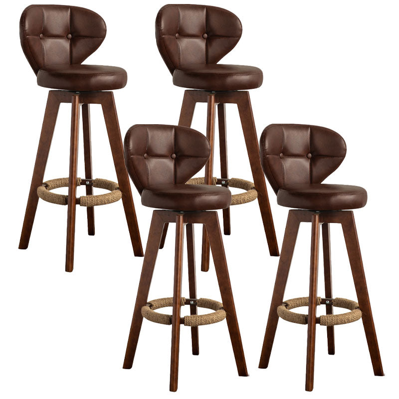 Modern Rubberwood Solid Wood Bar Stool Matte Finish Home Stool Brown Brown 4 Piece Set Clearhalo 'Bar Furniture' 'Bar Stools' 'bar_stools' 'furn' 'furn_bar_stools' 'Furniture' 'furniture_bar_stools' 'Kitchen & Dining Furniture' 4875785