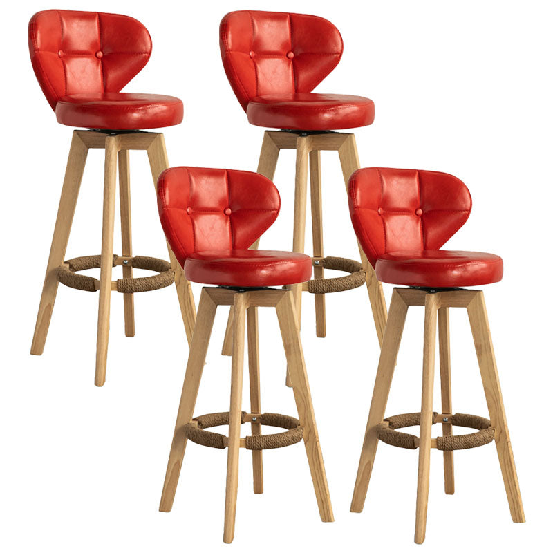 Modern Rubberwood Solid Wood Bar Stool Matte Finish Home Stool Red Natural 4 Piece Set Clearhalo 'Bar Furniture' 'Bar Stools' 'bar_stools' 'furn' 'furn_bar_stools' 'Furniture' 'furniture_bar_stools' 'Kitchen & Dining Furniture' 4875790