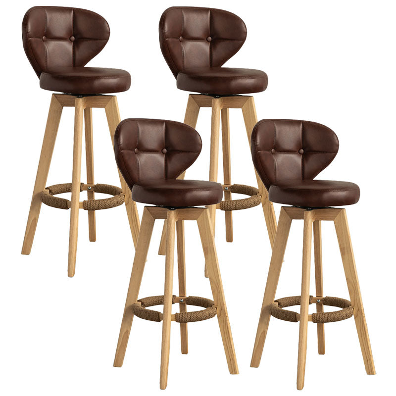 Modern Rubberwood Solid Wood Bar Stool Matte Finish Home Stool Brown Natural 4 Piece Set Clearhalo 'Bar Furniture' 'Bar Stools' 'bar_stools' 'furn' 'furn_bar_stools' 'Furniture' 'furniture_bar_stools' 'Kitchen & Dining Furniture' 4875795