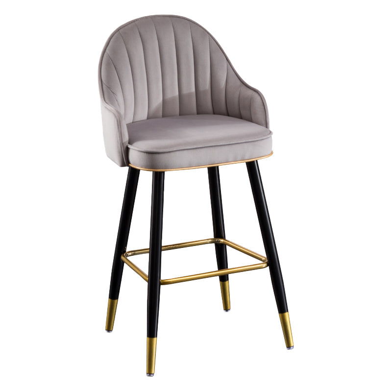 Scandinavian Restaurant Armed Stool Matte Finish Velvet Barstool Light Gray 1 Piece Clearhalo 'Bar Furniture' 'Bar Stools' 'bar_stools' 'Furniture' 'furniture_bar_stools' 'Kitchen & Dining Furniture' 4876067