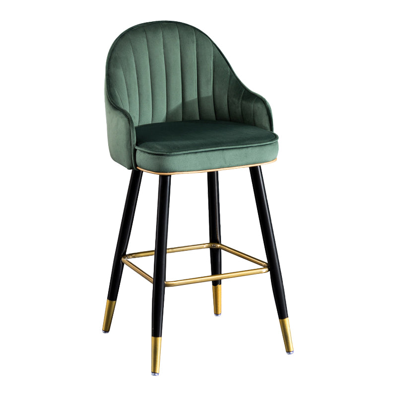 Scandinavian Restaurant Armed Stool Matte Finish Velvet Barstool Peacock Green 1 Piece Clearhalo 'Bar Furniture' 'Bar Stools' 'bar_stools' 'Furniture' 'furniture_bar_stools' 'Kitchen & Dining Furniture' 4876078