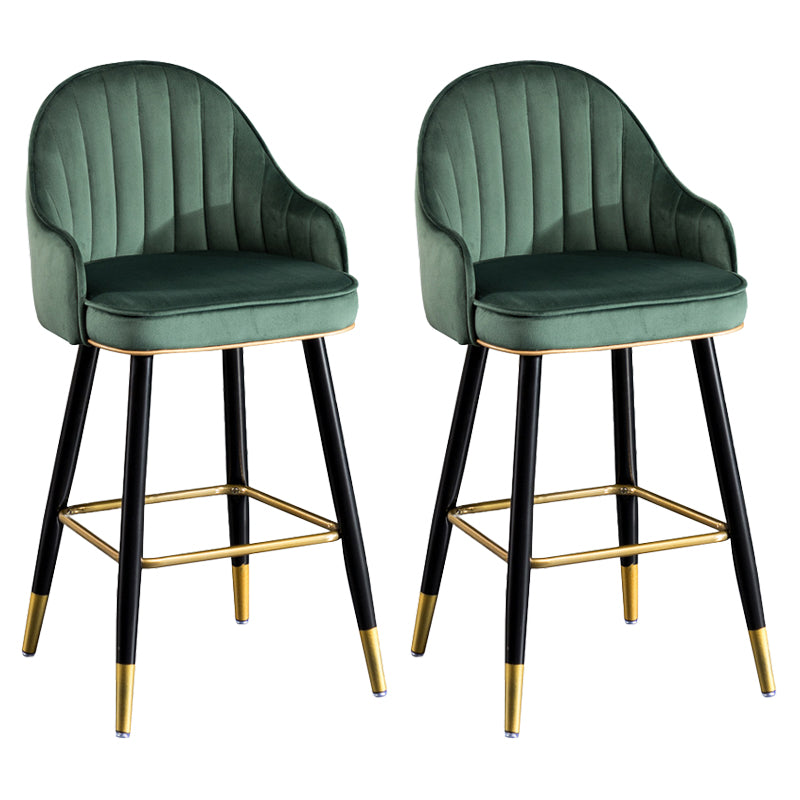 Scandinavian Restaurant Armed Stool Matte Finish Velvet Barstool Peacock Green Set of 2 Clearhalo 'Bar Furniture' 'Bar Stools' 'bar_stools' 'Furniture' 'furniture_bar_stools' 'Kitchen & Dining Furniture' 4876079