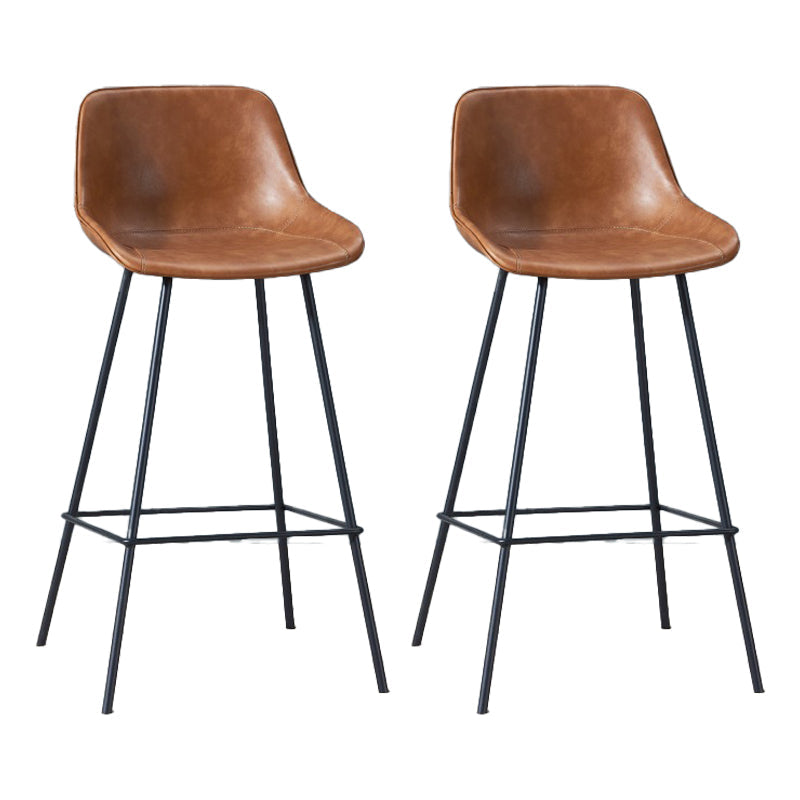 Contemporary Footrest Restaurant Stool Matte Finish Leather Barstool Brown 2 Piece Set Clearhalo 'Bar Furniture' 'Bar Stools' 'bar_stools' 'furn' 'furn_bar_stools' 'Furniture' 'furniture_bar_stools' 'Kitchen & Dining Furniture' 4876193