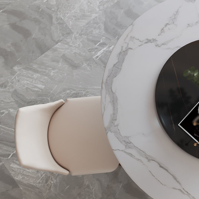 Glam 1/4/7 Pieces Round Dinette Set White Sintered Stone Dining Table Set with Turntable Clearhalo 'Dining Room Sets' 'Dining Tables & Seating' 'dining_room_set' 'furn' 'furn_dining_room_set' 'Furniture' 'furniture_dining_room_set' 'Kitchen & Dining Furniture' 4876215